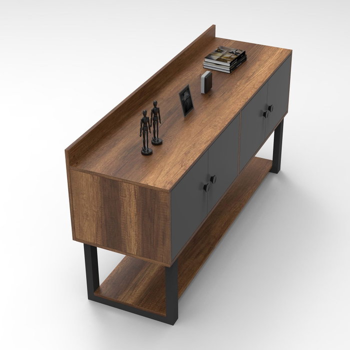 Hanah Home Consola Mn04-Ba, 180x93.2x85 cm, Tablero de Partículas Melaminado, Nogal y Antracita